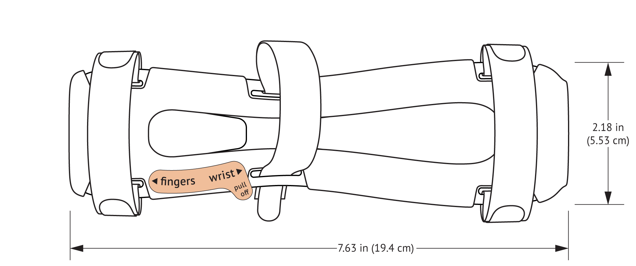 939L-Ultra TLC Wrist Splint with Straps with dimensions