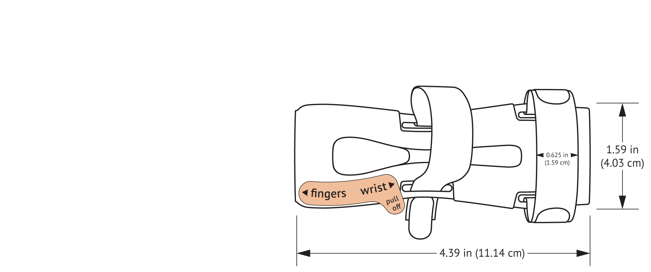 939S-Ultra TLC Wrist Splint with Straps with dimensions